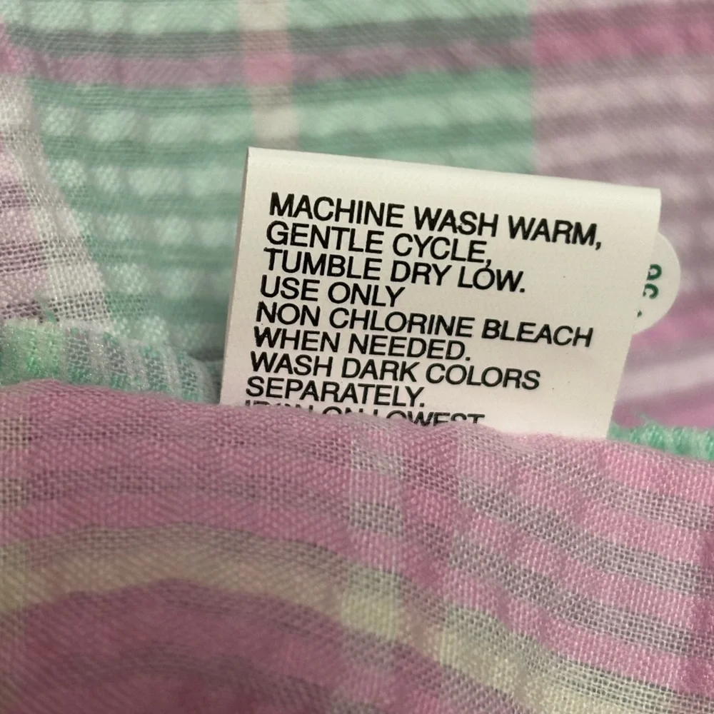 MISS ELAINE PLAID SEERSUCKER EMBROIDERED ROBE XL/0X SHORT SLEEVE POCKETS $79 NEW